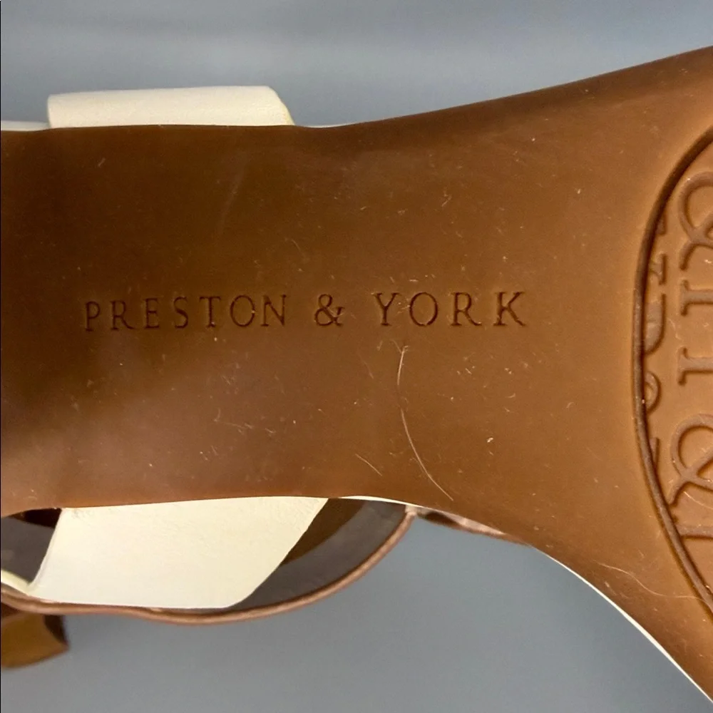 Preston & York Faye Tan Leather T-Strap‎ Block Heel Sandals - Size 6.5